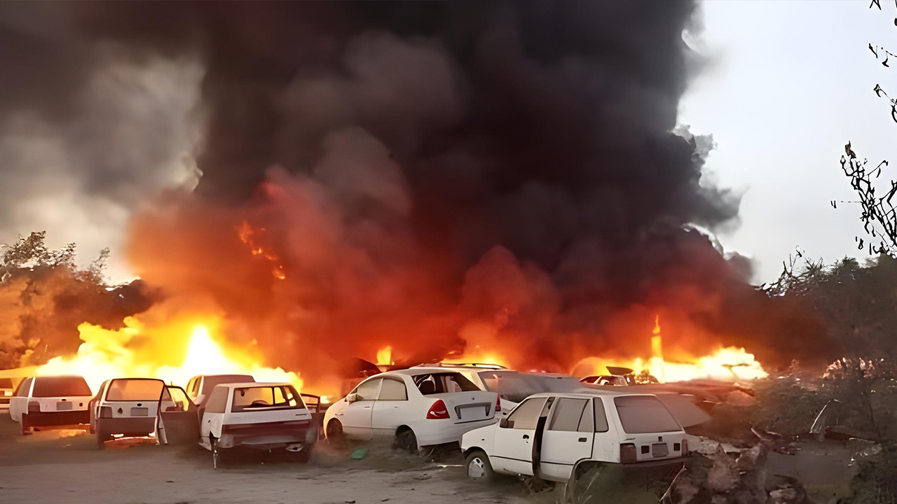 Fire Erupts in Karachi’s Clifton, Over 30 Cars Burned to Ashes